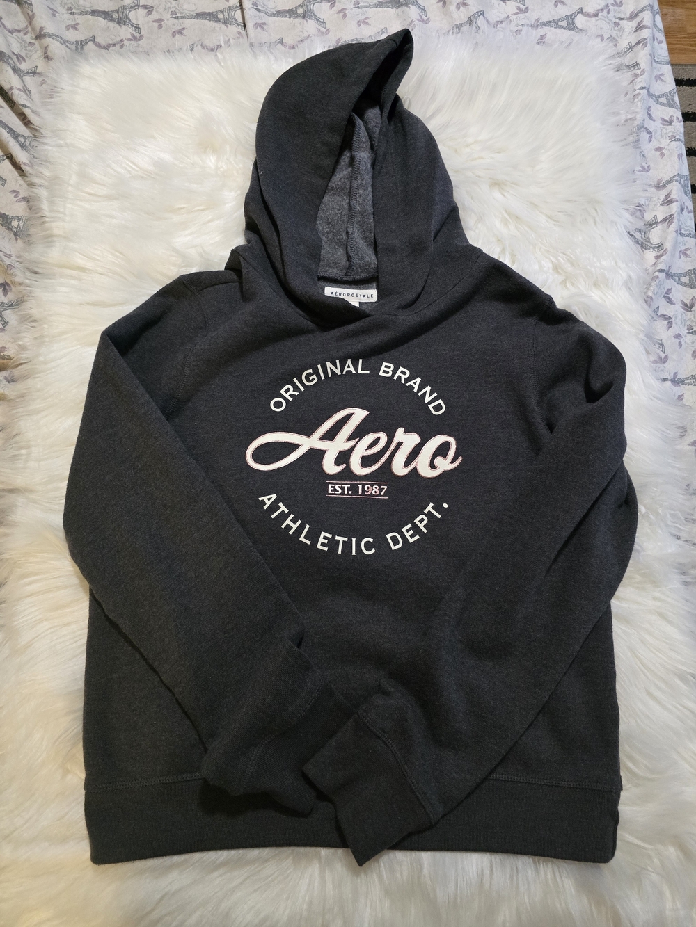 Aeropostale Grey Hoodie with Pale Pink Logo Size S